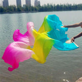 Maxbell Silk Belly Dance Fan Bamboo Long Fans Veils for Costume Accessories Carnival blue yellow rose red