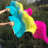 Maxbell Silk Belly Dance Fan Bamboo Long Fans Veils for Costume Accessories Carnival blue yellow rose red