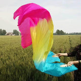 Maxbell Silk Belly Dance Fan Bamboo Long Fans Veils for Costume Accessories Carnival blue yellow rose red