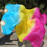 Maxbell Silk Belly Dance Fan Bamboo Long Fans Veils for Costume Accessories Carnival blue yellow rose red