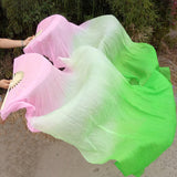 Maxbell Silk Belly Dance Fan Bamboo Long Fans Veils for Costume Accessories Carnival pink light green