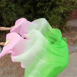 Maxbell Silk Belly Dance Fan Bamboo Long Fans Veils for Costume Accessories Carnival pink light green