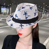 Maxbell Fedoras Sun Protection Summer Fashion Panama Hat for Vocation Hiking Holiday white
