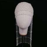 Maxbell Tassel Pearl Headpiece Flapper Bridal Tassel Cap for Parties Wedding Cosplay