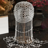 Maxbell Tassel Pearl Headpiece Flapper Bridal Tassel Cap for Parties Wedding Cosplay