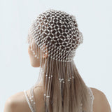 Maxbell Tassel Pearl Headpiece Flapper Bridal Tassel Cap for Parties Wedding Cosplay