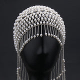 Maxbell Tassel Pearl Headpiece Flapper Bridal Tassel Cap for Parties Wedding Cosplay