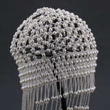 Maxbell Tassel Pearl Headpiece Flapper Bridal Tassel Cap for Parties Wedding Cosplay