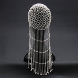 Maxbell Tassel Pearl Headpiece Flapper Bridal Tassel Cap for Parties Wedding Cosplay