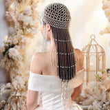 Maxbell Tassel Pearl Headpiece Flapper Bridal Tassel Cap for Parties Wedding Cosplay
