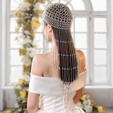 Maxbell Tassel Pearl Headpiece Flapper Bridal Tassel Cap for Parties Wedding Cosplay