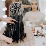 Maxbell Tassel Pearl Headpiece Flapper Bridal Tassel Cap for Parties Wedding Cosplay