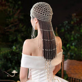 Maxbell Tassel Pearl Headpiece Flapper Bridal Tassel Cap for Parties Wedding Cosplay