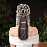 Maxbell Tassel Pearl Headpiece Flapper Bridal Tassel Cap for Parties Wedding Cosplay