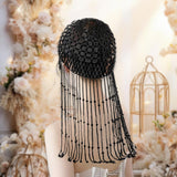 Maxbell Tassel Pearl Headpiece Flapper Bridal Tassel Cap for Parties Wedding Cosplay