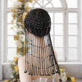 Maxbell Tassel Pearl Headpiece Flapper Bridal Tassel Cap for Parties Wedding Cosplay
