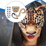 Maxbell Faux Leopard Mask and Tail Cosplay Costume for Stage Show Soft Bendable Tail Style A