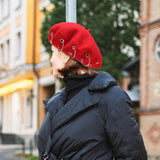 Maxbell Beret Hat for Women Elegant Chic Decoration Felt Beret for Fall Driving Trip Red
