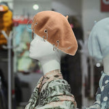 Maxbell Beret Hat for Women Elegant Chic Decoration Felt Beret for Fall Driving Trip Khaki