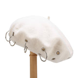 Maxbell Beret Hat for Women Elegant Chic Decoration Felt Beret for Fall Driving Trip White
