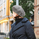 Maxbell Beret Hat for Women Elegant Chic Decoration Felt Beret for Fall Driving Trip Grey