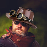 Maxbell Steampunk Top Hat with Goggles Headgear for Prom Stage Performance Role Play Brown