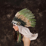 Maxbell Artificial Feather Headdress Decor Headwear for Cosplay Themed Party Festive Deep Green