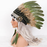 Maxbell Artificial Feather Headdress Decor Headwear for Cosplay Themed Party Festive Deep Green