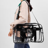 Maxbell PVC Clear Tote Bag Casual Transparent Handbag for Hiking Business Trip Beach Black