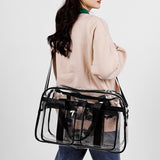 Maxbell PVC Clear Tote Bag Casual Transparent Handbag for Hiking Business Trip Beach Black