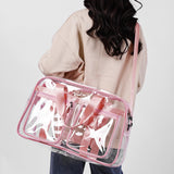 Maxbell PVC Clear Tote Bag Casual Transparent Handbag for Hiking Business Trip Beach Pink Red