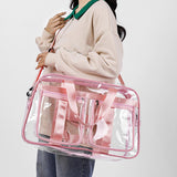 Maxbell PVC Clear Tote Bag Casual Transparent Handbag for Hiking Business Trip Beach Pink Red