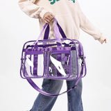 Maxbell PVC Clear Tote Bag Casual Transparent Handbag for Hiking Business Trip Beach Purple