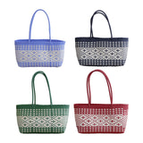 Maxbell Handwoven Shopping Basket Fashion Hand Woven Tote for Camping Outdoor Travel Blue