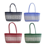 Maxbell Handwoven Shopping Basket Fashion Hand Woven Tote for Camping Outdoor Travel Blue