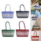 Maxbell Handwoven Shopping Basket Fashion Hand Woven Tote for Camping Outdoor Travel Blue