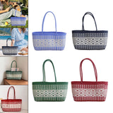 Maxbell Handwoven Shopping Basket Fashion Hand Woven Tote for Camping Outdoor Travel Blue