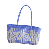 Maxbell Handwoven Shopping Basket Fashion Hand Woven Tote for Camping Outdoor Travel Blue