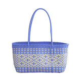 Maxbell Handwoven Shopping Basket Fashion Hand Woven Tote for Camping Outdoor Travel Blue