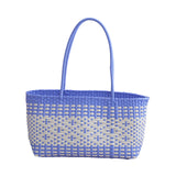 Maxbell Handwoven Shopping Basket Fashion Hand Woven Tote for Camping Outdoor Travel Blue