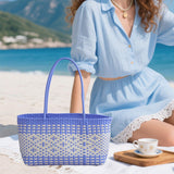 Maxbell Handwoven Shopping Basket Fashion Hand Woven Tote for Camping Outdoor Travel Blue