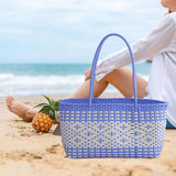 Maxbell Handwoven Shopping Basket Fashion Hand Woven Tote for Camping Outdoor Travel Blue