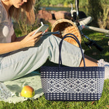 Maxbell Handwoven Shopping Basket Fashion Hand Woven Tote for Camping Outdoor Travel Black