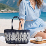 Maxbell Handwoven Shopping Basket Fashion Hand Woven Tote for Camping Outdoor Travel Black