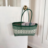 Maxbell Handwoven Shopping Basket Fashion Hand Woven Tote for Camping Outdoor Travel Green