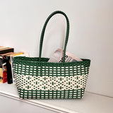 Maxbell Handwoven Shopping Basket Fashion Hand Woven Tote for Camping Outdoor Travel Green