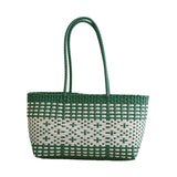 Maxbell Handwoven Shopping Basket Fashion Hand Woven Tote for Camping Outdoor Travel Green