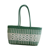 Maxbell Handwoven Shopping Basket Fashion Hand Woven Tote for Camping Outdoor Travel Green