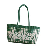 Maxbell Handwoven Shopping Basket Fashion Hand Woven Tote for Camping Outdoor Travel Green