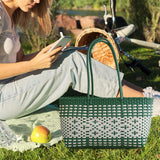Maxbell Handwoven Shopping Basket Fashion Hand Woven Tote for Camping Outdoor Travel Green